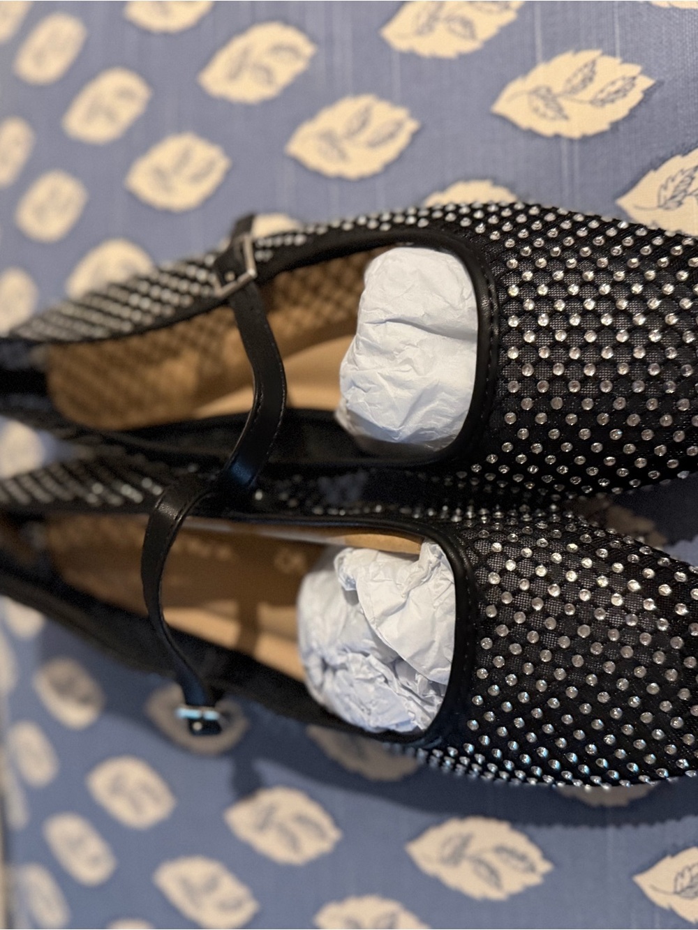 Women’s Black Rhinestone Mary Jane Flats - Picture 1 of 3